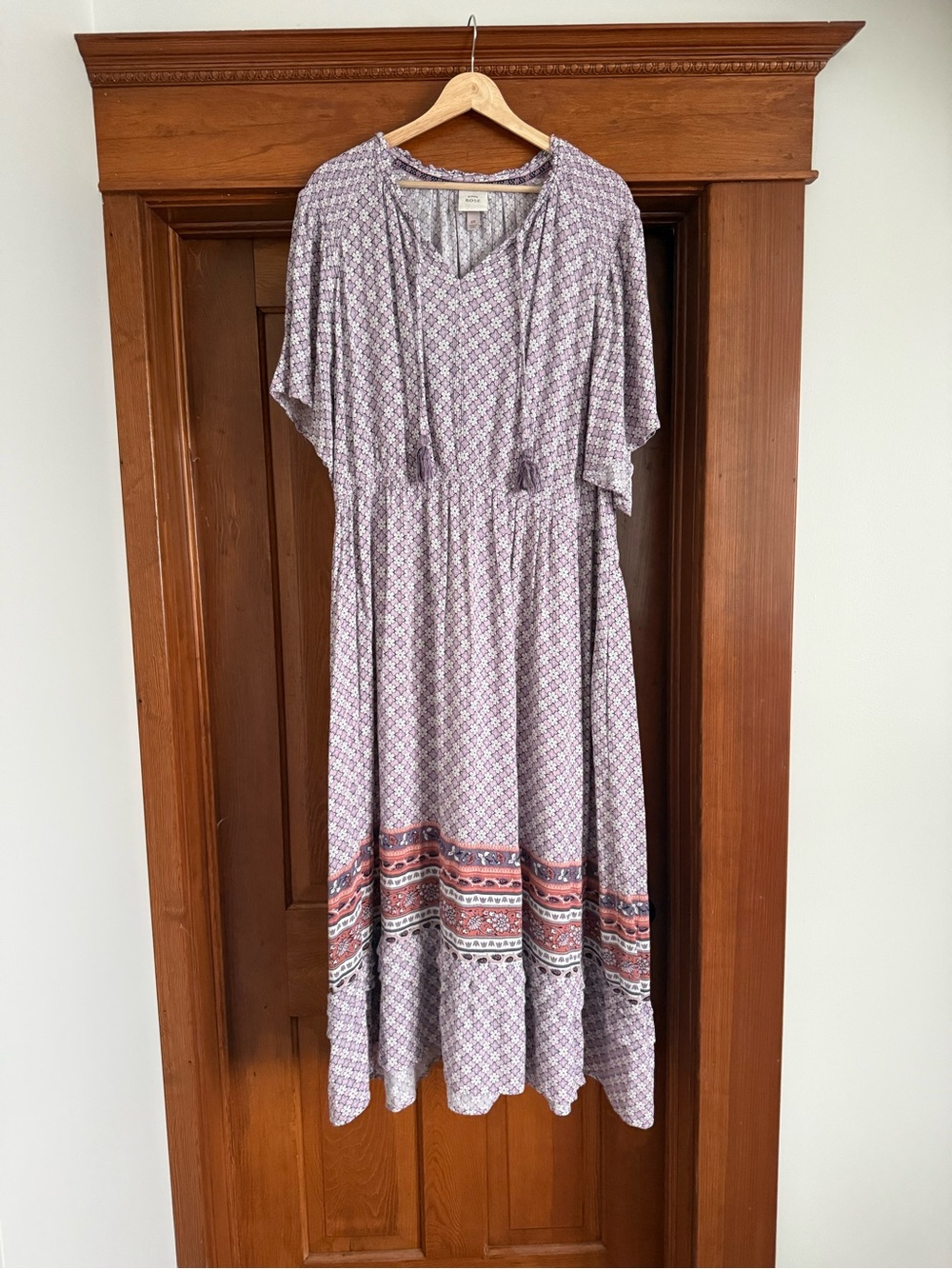 Knox Rose Lavender Maxi Dress with Rust Border Print